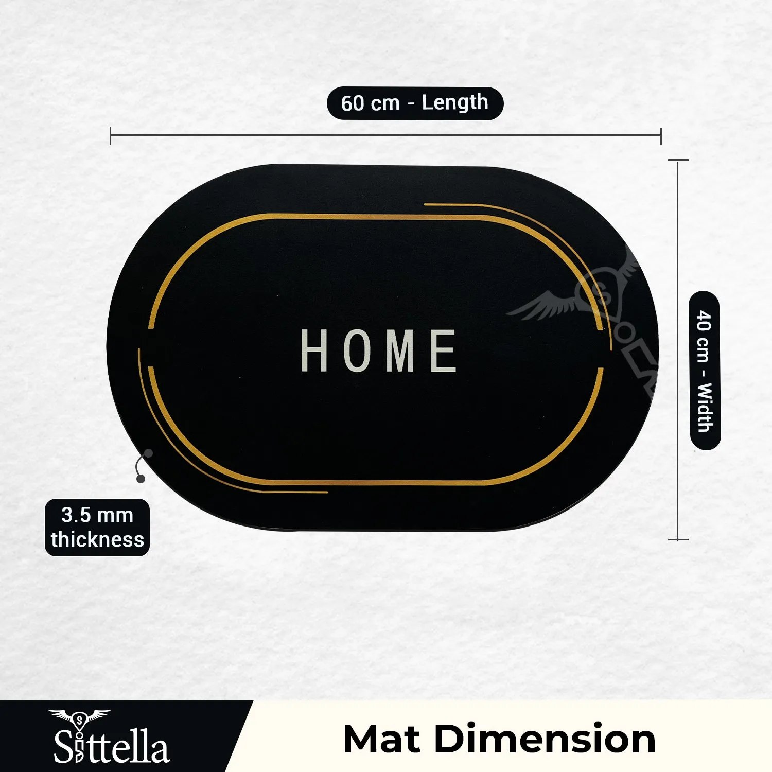 1 Piece Anti-Skid Water Soaking Oval Home Print Rubber Mat, Water Absorbent Mat (40x60cm) (Black)