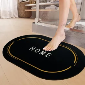 1 Piece Anti-Skid Water Soaking Oval Home Print Rubber Mat, Water Absorbent Mat (40x60cm) (Black)