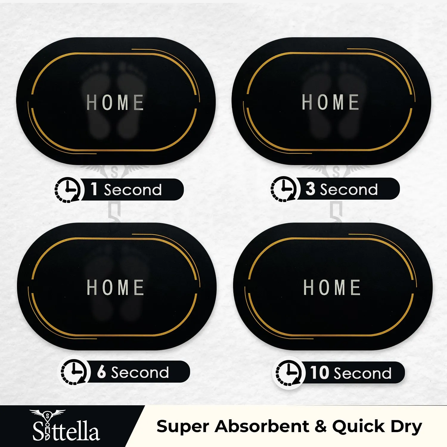 1 Piece Anti-Skid Water Soaking Oval Home Print Rubber Mat, Water Absorbent Mat (40x60cm) (Black)
