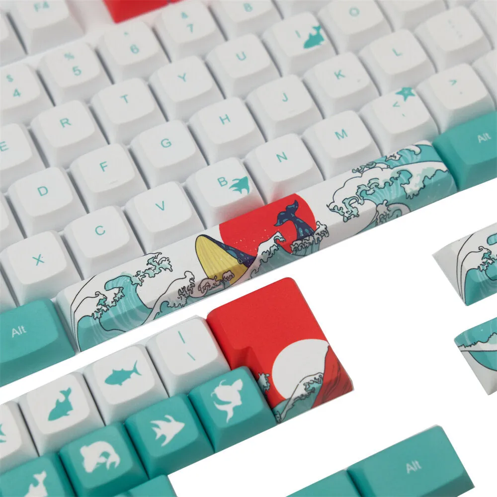 128 Keys Coral Sea Keycap Set XDA Profile PBT Sublimation Keycaps for DIY Mechanical Keyboards