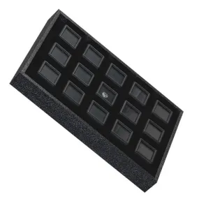 15 Glass-Top 1 x 1" Gem Jars Inserts in Wood Trays, 8" L x 5.5" W
