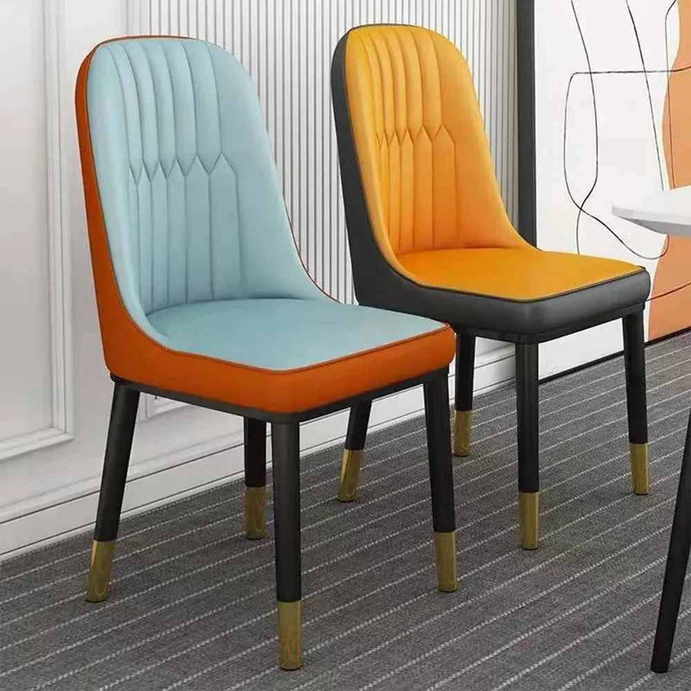 2PC Leather Dining Chair Modern Simple Sponge Iron Backrest Chair Home Nordic Leather Dining Room Chairs