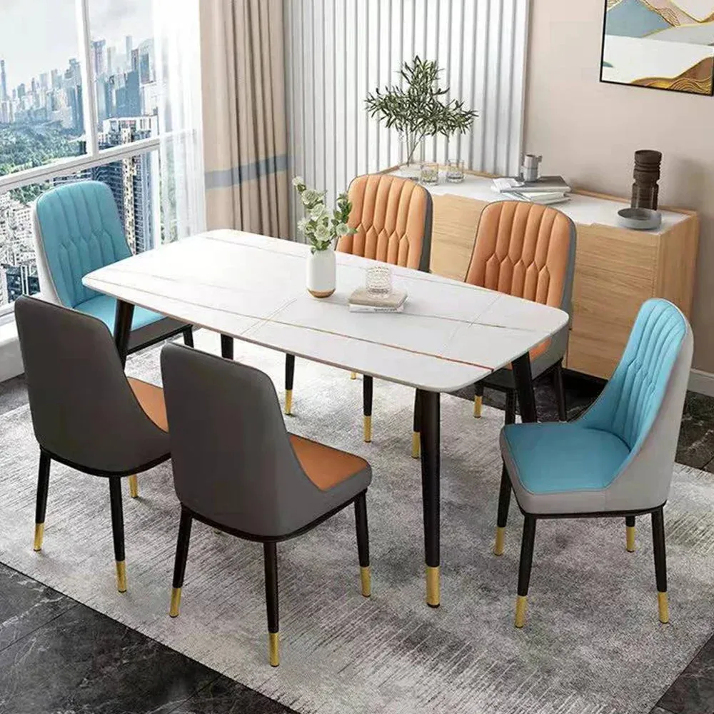 2PC Leather Dining Chair Modern Simple Sponge Iron Backrest Chair Home Nordic Leather Dining Room Chairs