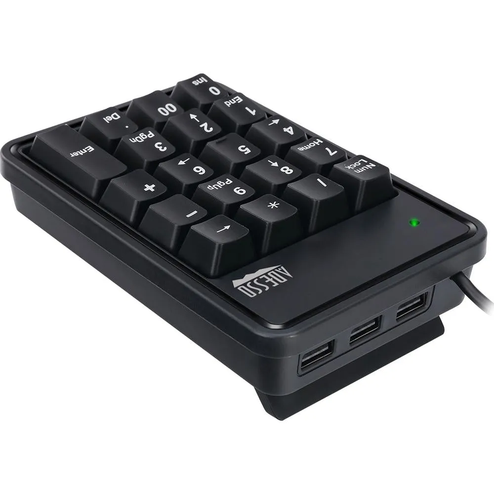 Adesso AKB-600HB -19-Key Mechanical Keypad with 3-Port USB Hub