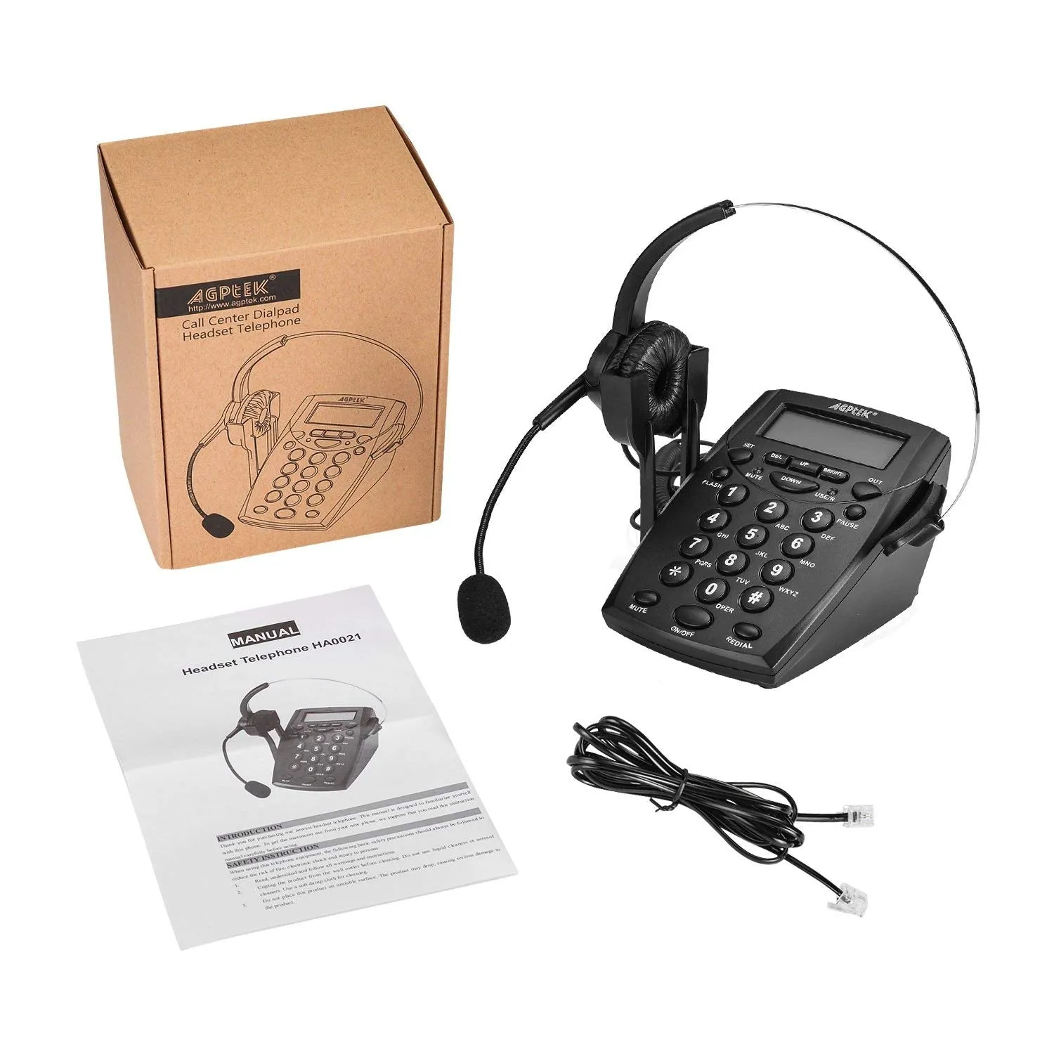AGPtek Handsfree - Call Center Dialpad Headset - Black|Rose Red