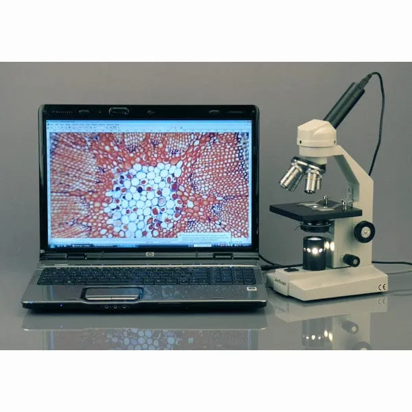 AmScope M500 Series Biological Student Cordless Monocular Compound Microscope 40X-2500X Magnification with LED, USB Camera and 10pc Slide Kit