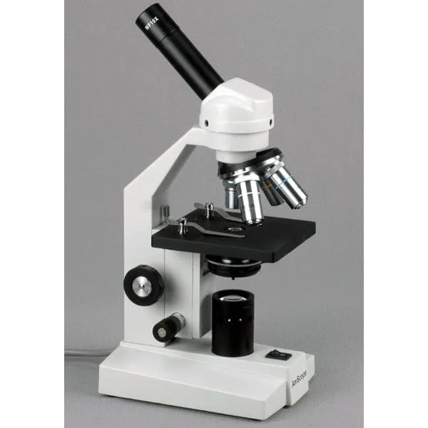 AmScope M500 Series Biological Student Cordless Monocular Compound Microscope 40X-2500X Magnification with LED, USB Camera and 10pc Slide Kit