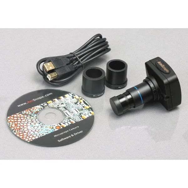 AmScope M500 Series Biological Student Cordless Monocular Compound Microscope 40X-2500X Magnification with LED, USB Camera and 10pc Slide Kit