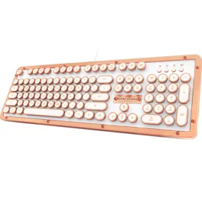Azio Retro Posh Wired Mechanical Keyboard Full Size Typewriter Style Copper White