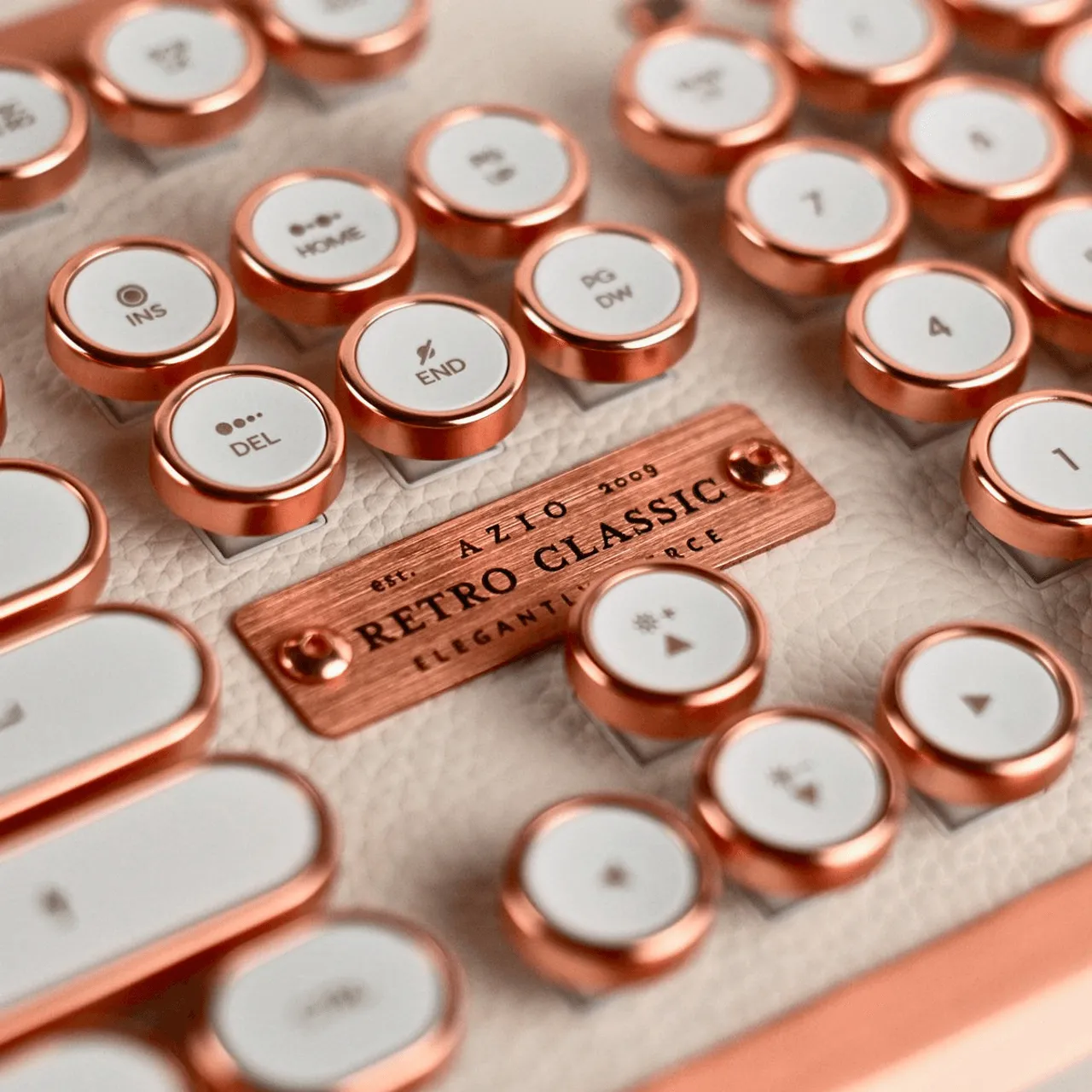 Azio Retro Posh Wired Mechanical Keyboard Full Size Typewriter Style Copper White