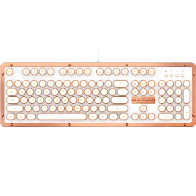 Azio Retro Posh Wired Mechanical Keyboard Full Size Typewriter Style Copper White