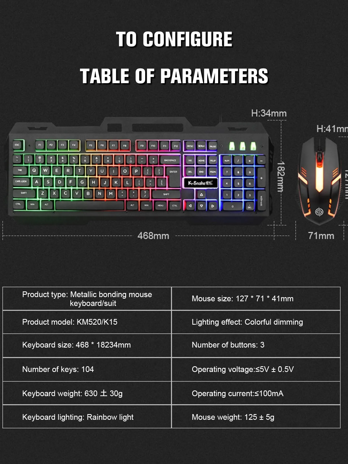 Backlit Mechanical Keyboard And Mouse Set, Ergonomic Design, Compatible