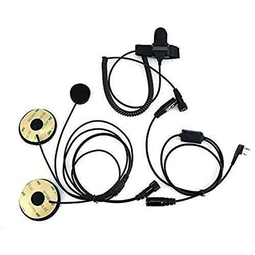 BAOFENG Helmet Kit 2 PIN Full Face Motorcycle Headset Earpiece Mic, for BaoFeng/Ken Wood/WOU Xun/Pu Xing/Lin ton Two Way Radio Walkie Talkie, Black