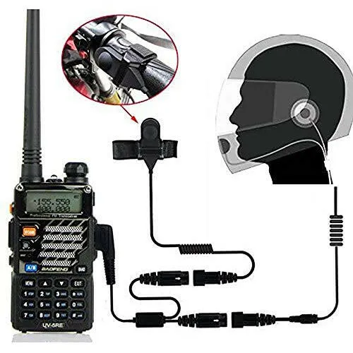 BAOFENG Helmet Kit 2 PIN Full Face Motorcycle Headset Earpiece Mic, for BaoFeng/Ken Wood/WOU Xun/Pu Xing/Lin ton Two Way Radio Walkie Talkie, Black