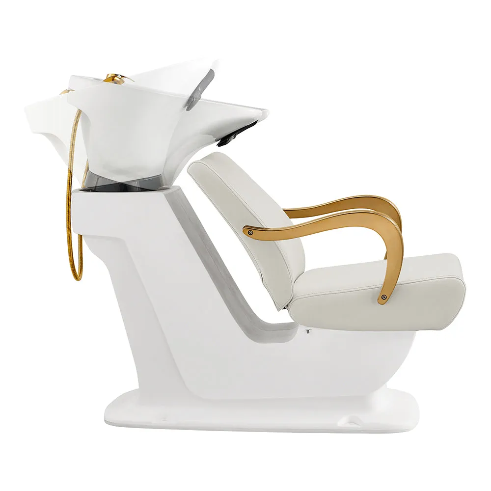 Beckman Gold Salon Shampoo Unit with Adjustable Seat - White base