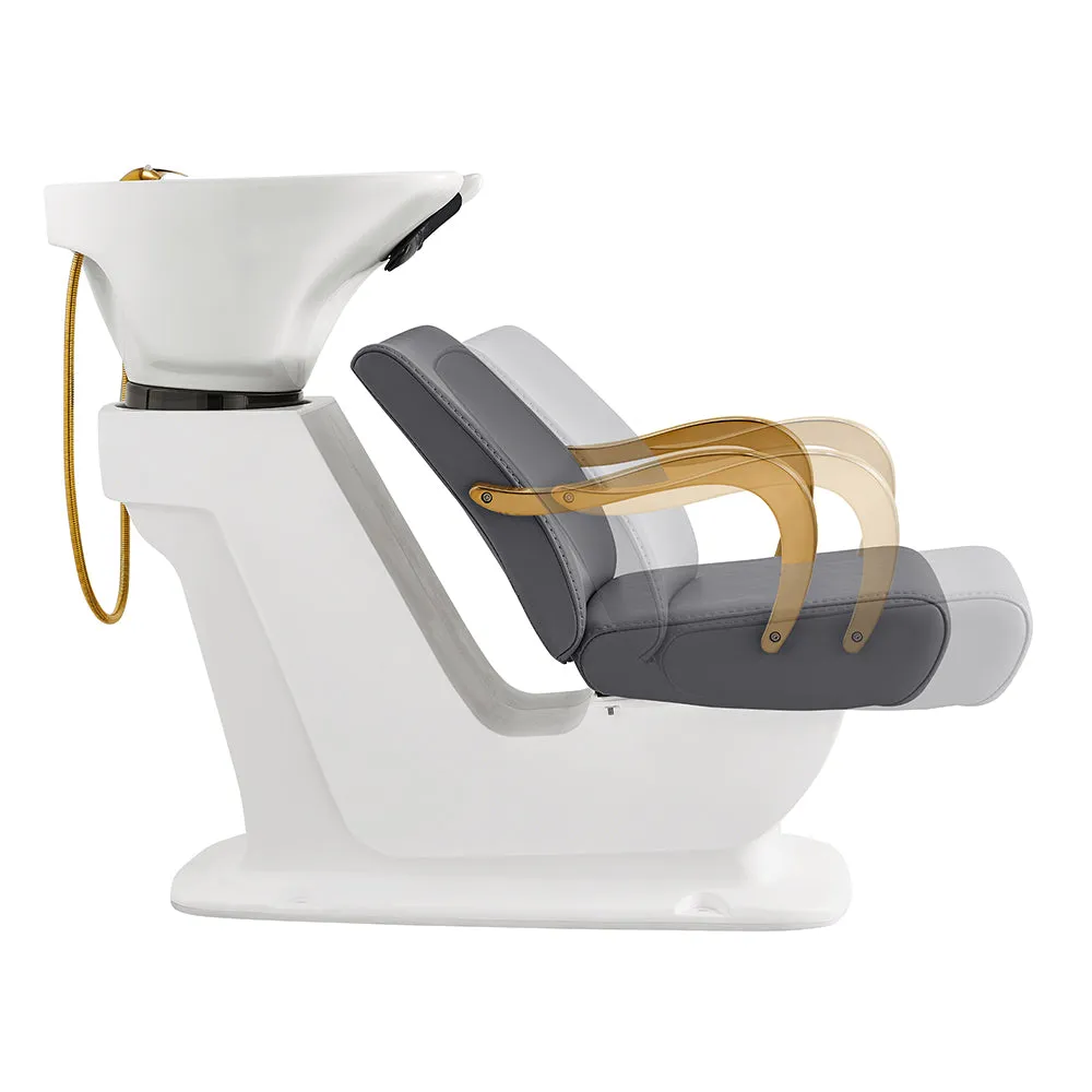 Beckman Gold Salon Shampoo Unit with Adjustable Seat - White base