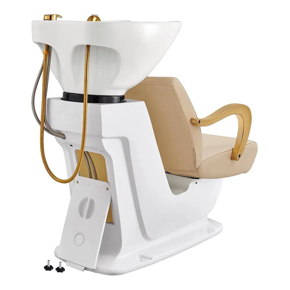 Beckman Gold Salon Shampoo Unit with Adjustable Seat - White base