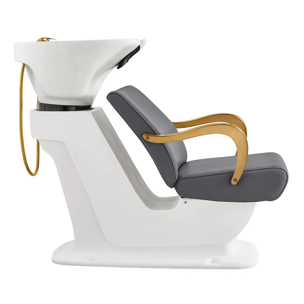 Beckman Gold Salon Shampoo Unit with Adjustable Seat - White base
