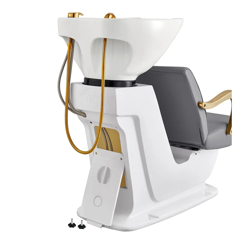 Beckman Gold Salon Shampoo Unit with Adjustable Seat - White base