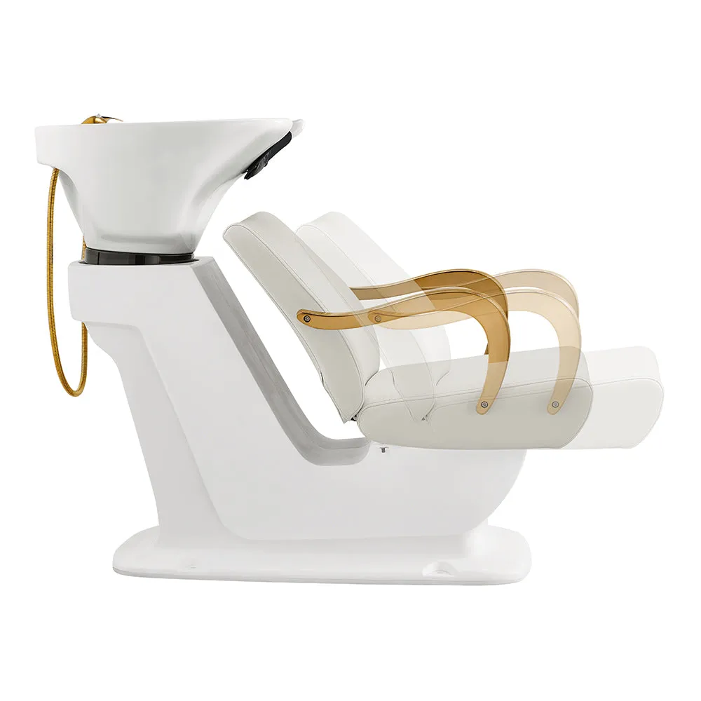 Beckman Gold Salon Shampoo Unit with Adjustable Seat - White base