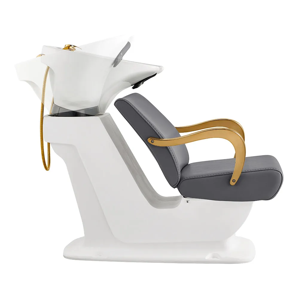 Beckman Gold Salon Shampoo Unit with Adjustable Seat - White base