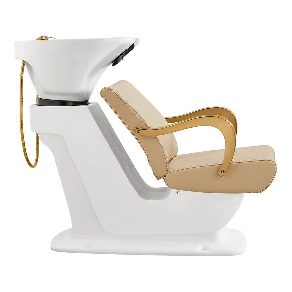 Beckman Gold Salon Shampoo Unit with Adjustable Seat - White base