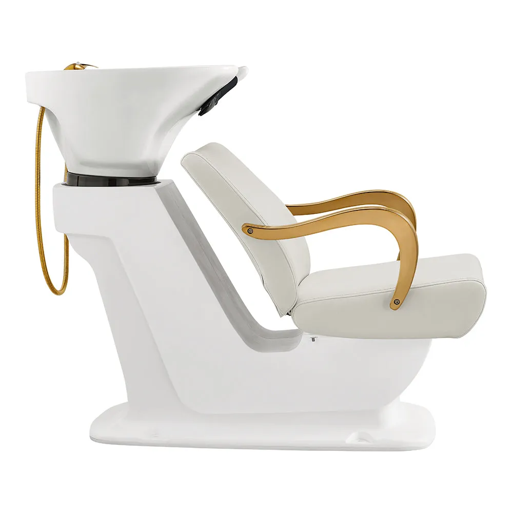 Beckman Gold Salon Shampoo Unit with Adjustable Seat - White base