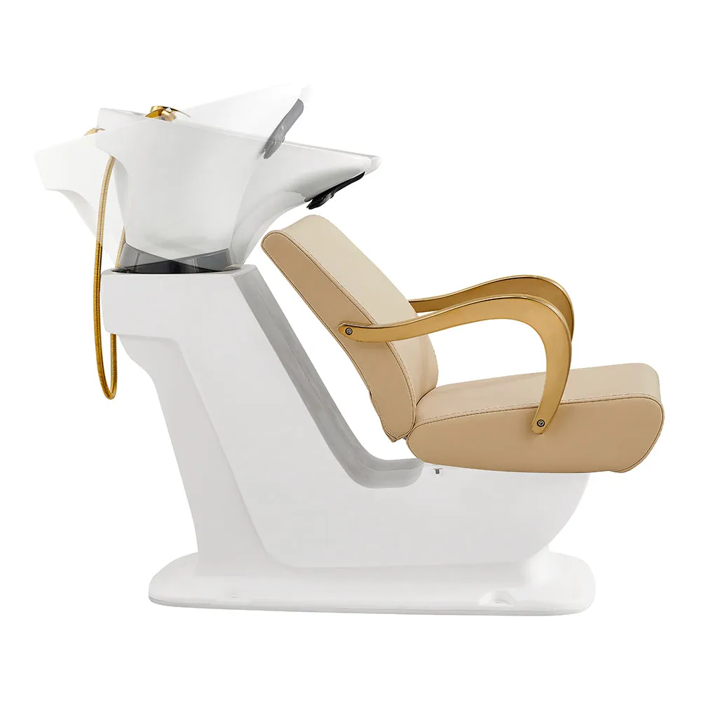 Beckman Gold Salon Shampoo Unit with Adjustable Seat - White base