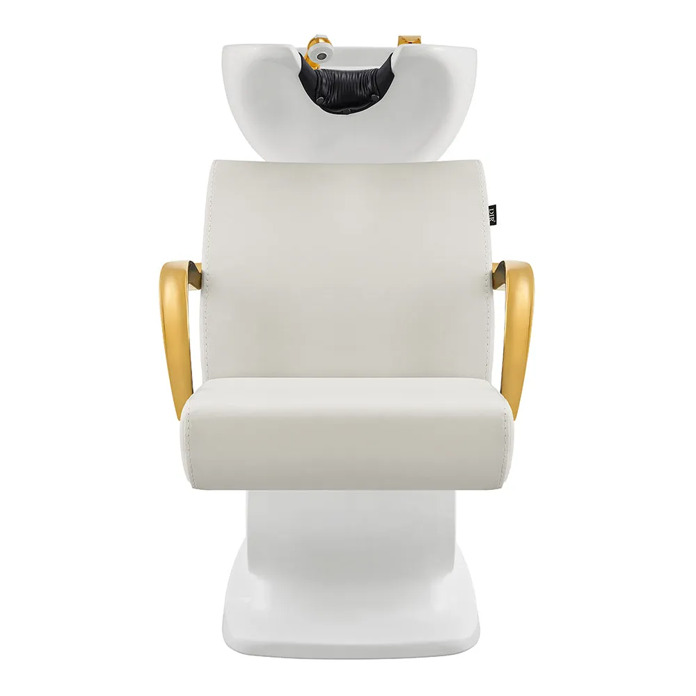 Beckman Gold Salon Shampoo Unit with Adjustable Seat - White base