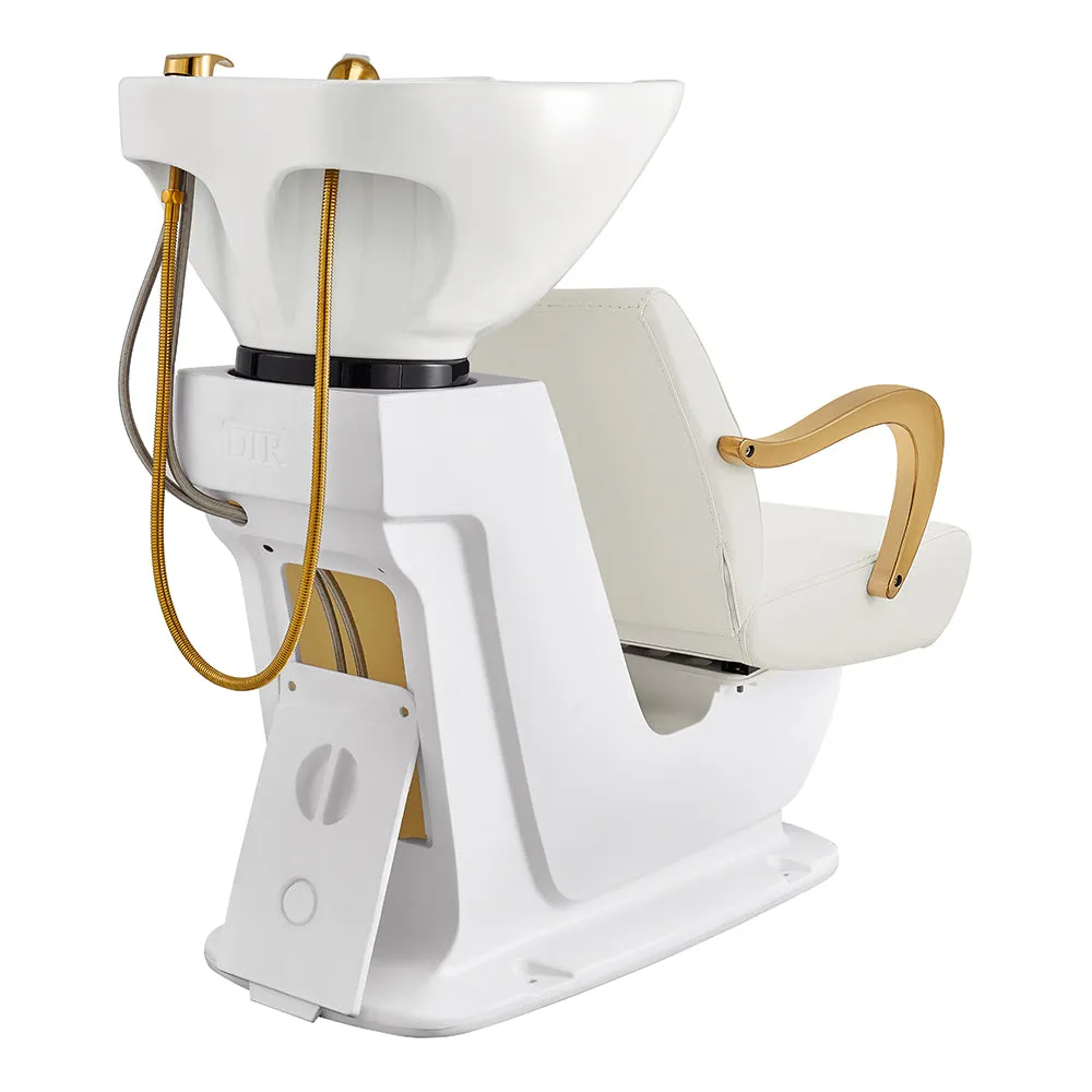 Beckman Gold Salon Shampoo Unit with Adjustable Seat - White base