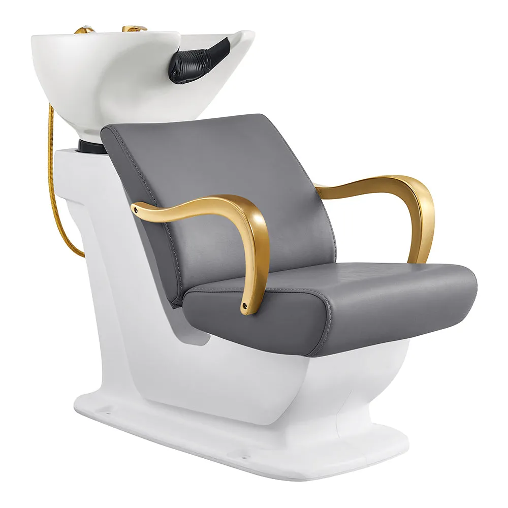 Beckman Gold Salon Shampoo Unit with Adjustable Seat - White base