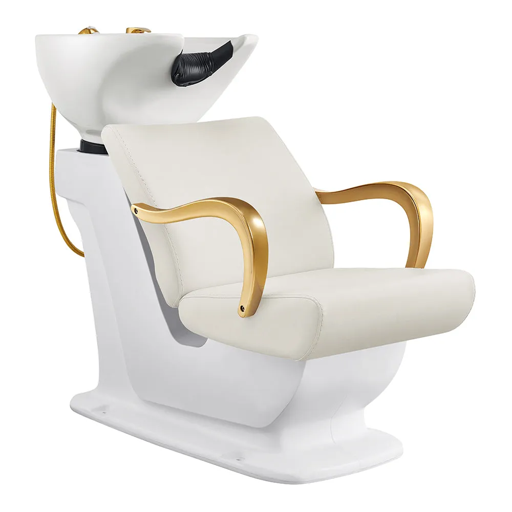 Beckman Gold Salon Shampoo Unit with Adjustable Seat - White base