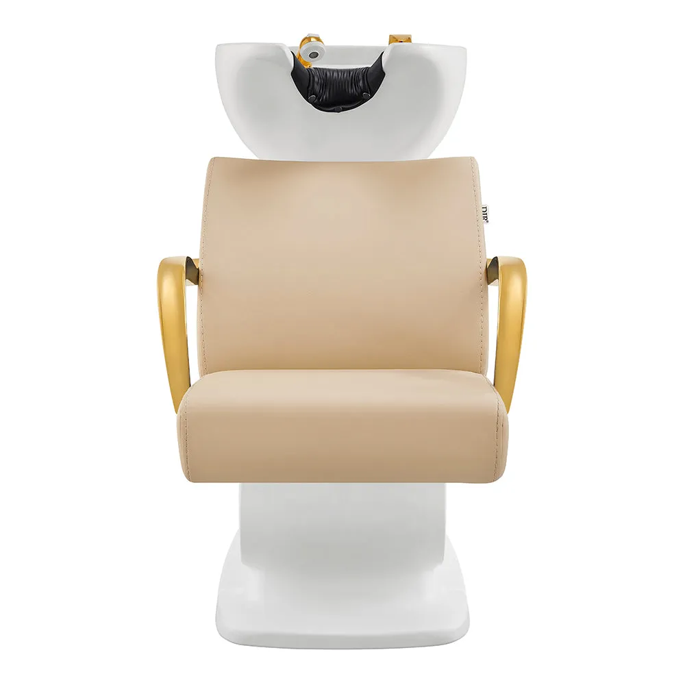 Beckman Gold Salon Shampoo Unit with Adjustable Seat - White base