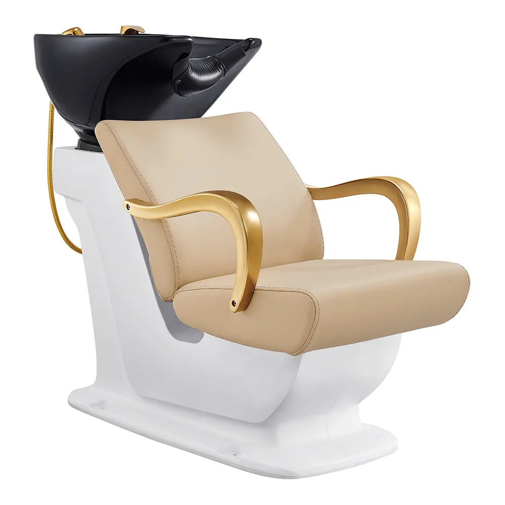 Beckman Gold Salon Shampoo Unit with Adjustable Seat - White base