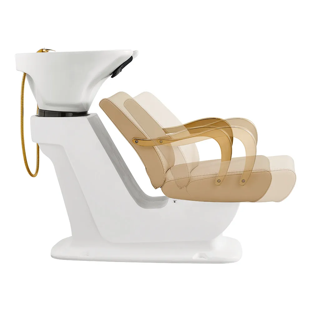 Beckman Gold Salon Shampoo Unit with Adjustable Seat - White base