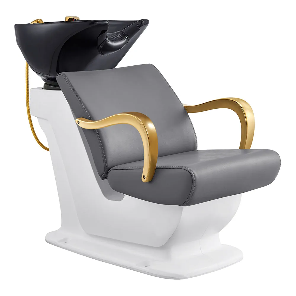 Beckman Gold Salon Shampoo Unit with Adjustable Seat - White base