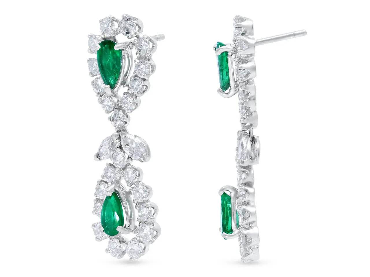 Beladora 'Bespoke' Emerald and Diamond Drop Earrings in Platinum