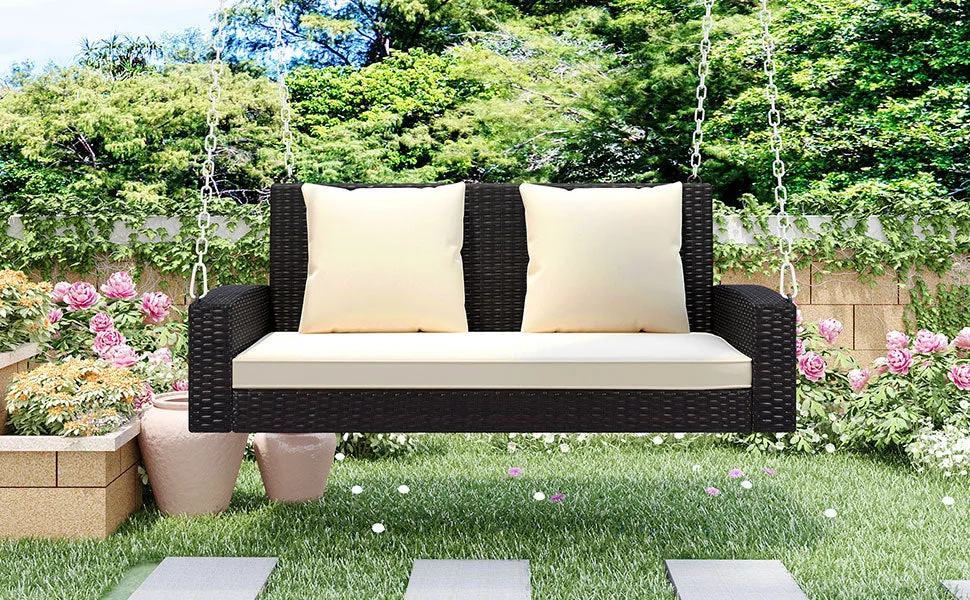 Biophilic Design Wicker Hanging Porch Swing with Chains