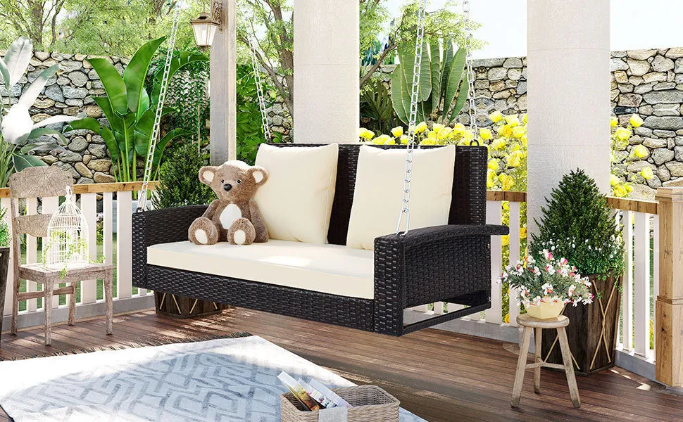 Biophilic Design Wicker Hanging Porch Swing with Chains