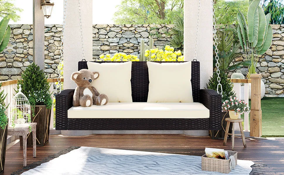 Biophilic Design Wicker Hanging Porch Swing with Chains
