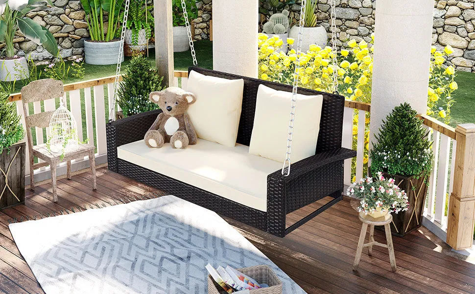 Biophilic Design Wicker Hanging Porch Swing with Chains