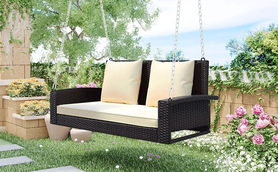 Biophilic Design Wicker Hanging Porch Swing with Chains