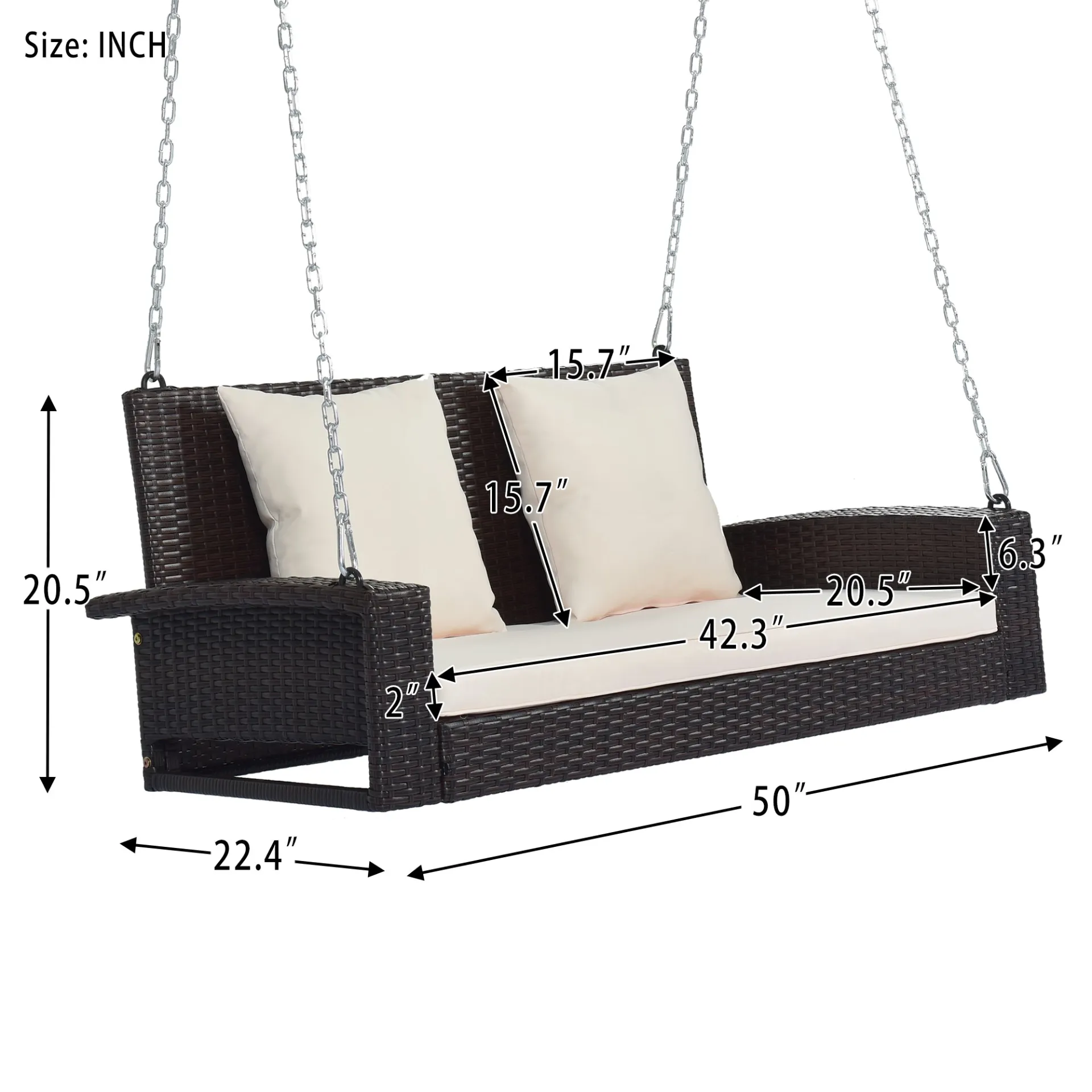 Biophilic Design Wicker Hanging Porch Swing with Chains