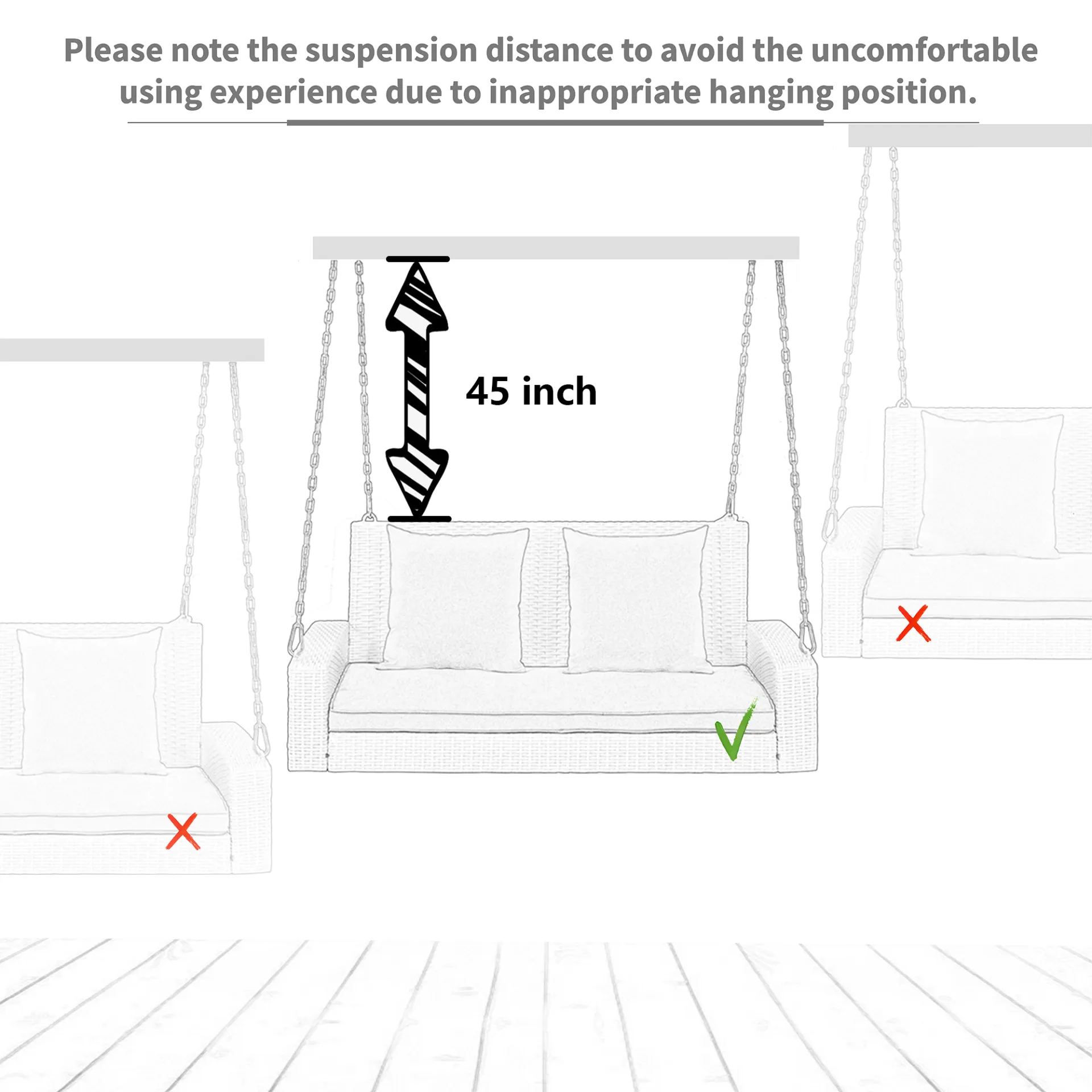 Biophilic Design Wicker Hanging Porch Swing with Chains