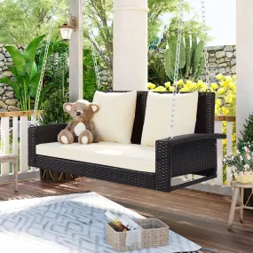 Biophilic Design Wicker Hanging Porch Swing with Chains