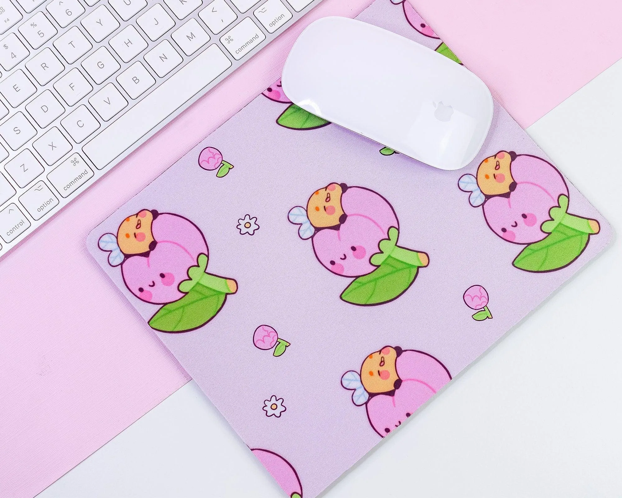Bumblebutt Peony Bumblebee Mouse Pad | Pastel Pink Floral Desk Mat | Cute Kawaii Office Decor