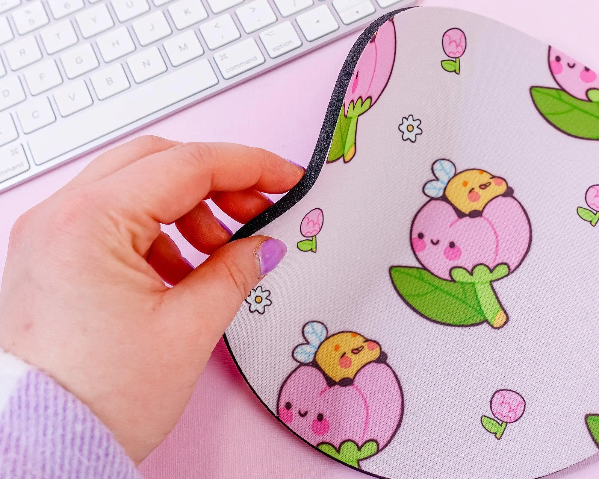 Bumblebutt Peony Bumblebee Mouse Pad | Pastel Pink Floral Desk Mat | Cute Kawaii Office Decor