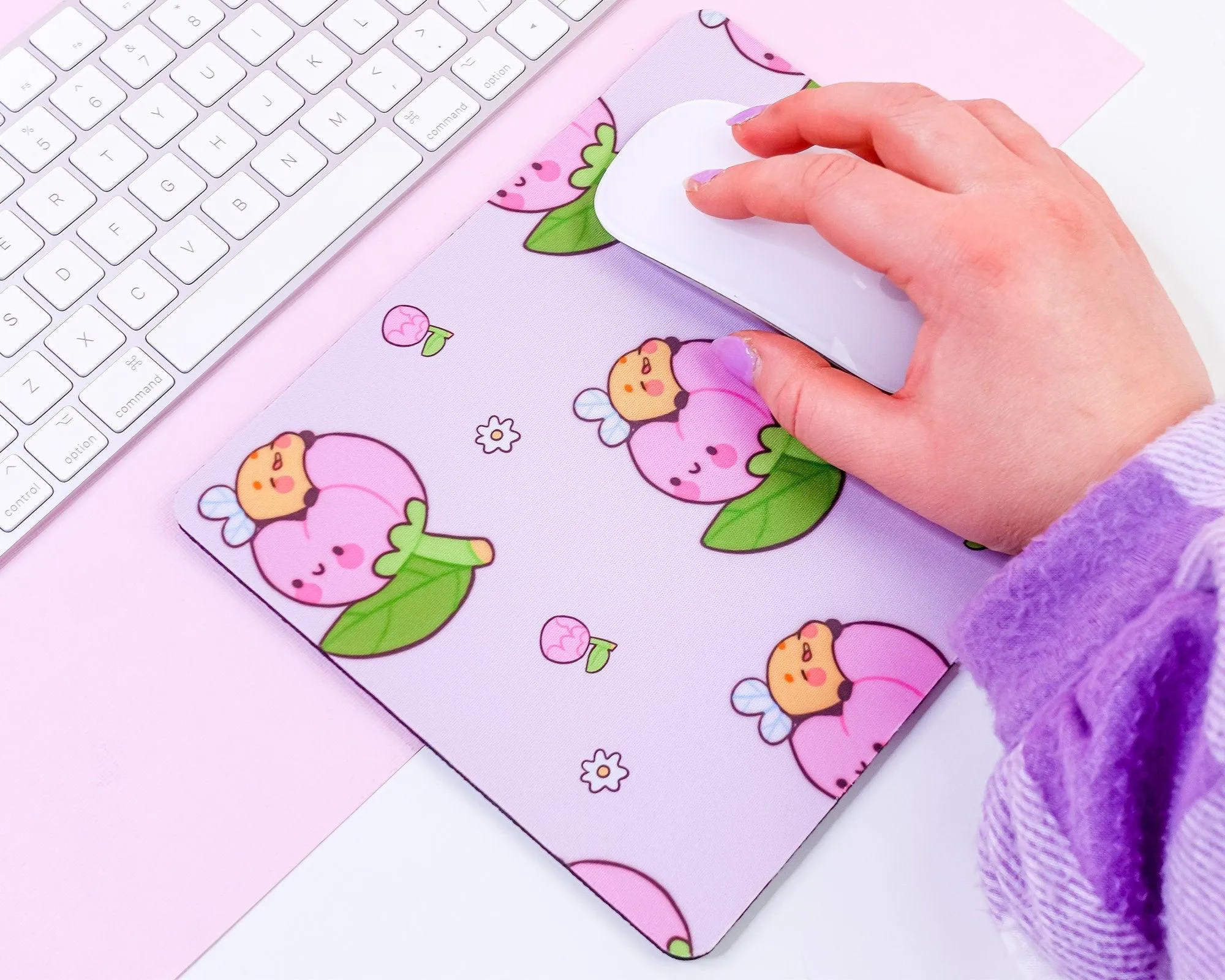 Bumblebutt Peony Bumblebee Mouse Pad | Pastel Pink Floral Desk Mat | Cute Kawaii Office Decor