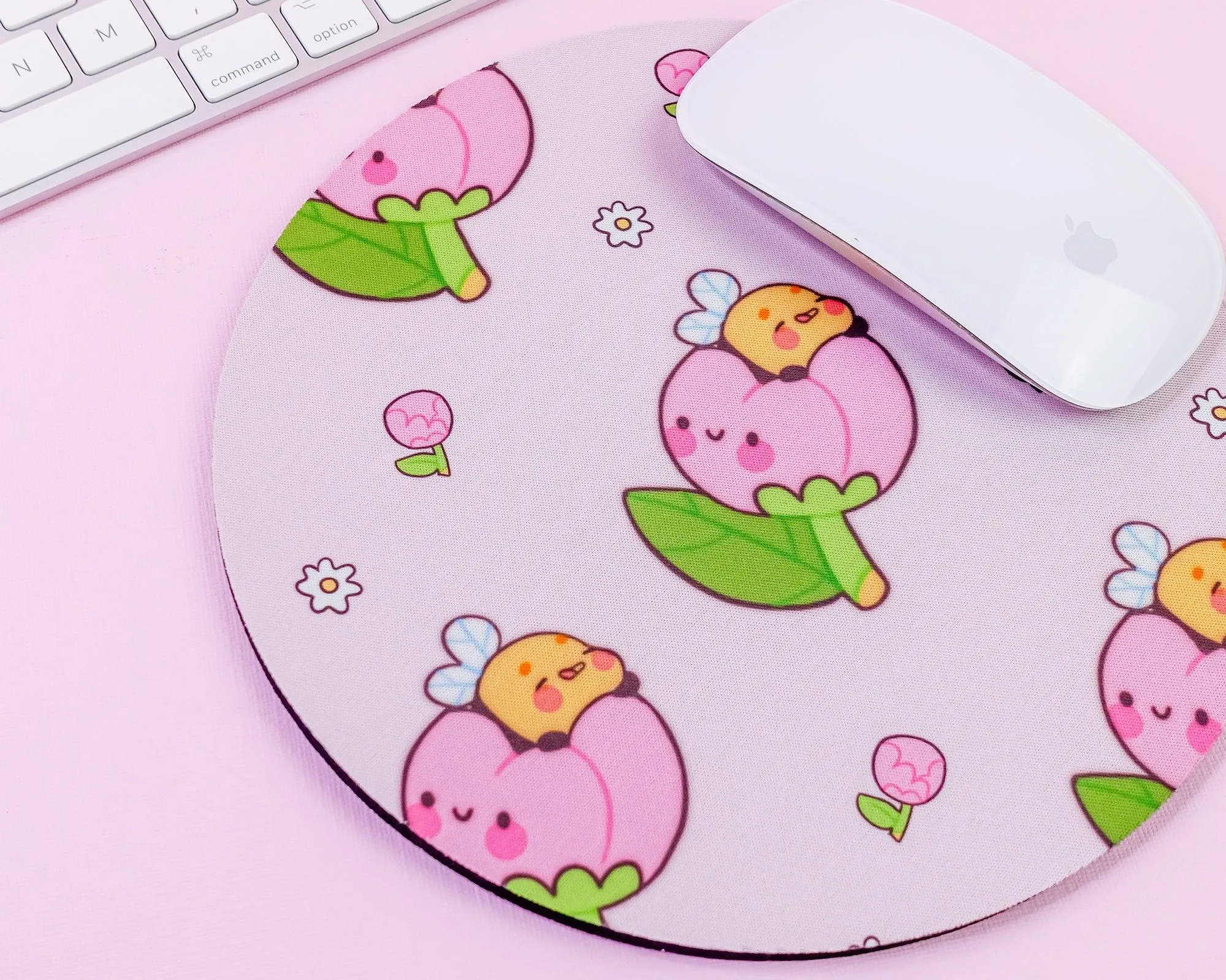 Bumblebutt Peony Bumblebee Mouse Pad | Pastel Pink Floral Desk Mat | Cute Kawaii Office Decor