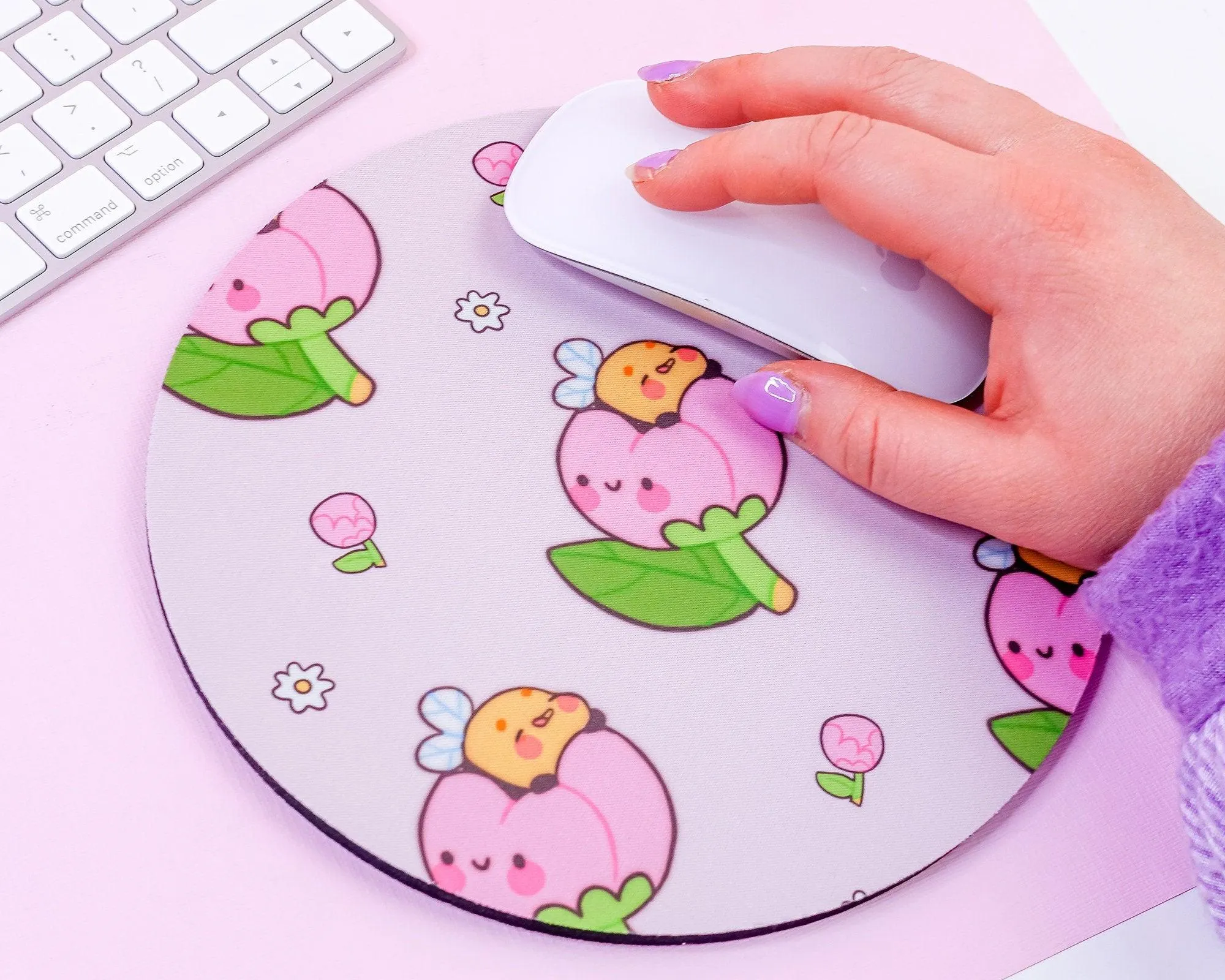 Bumblebutt Peony Bumblebee Mouse Pad | Pastel Pink Floral Desk Mat | Cute Kawaii Office Decor